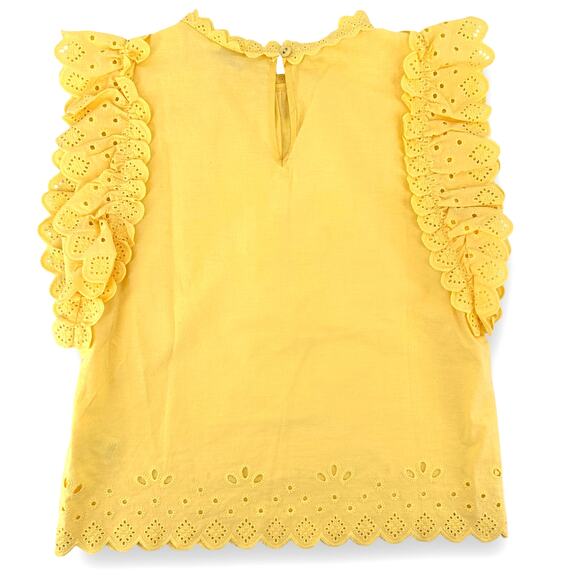 Driftwood Yellow Eyelet Ruffle Sleeve Shirt Womens Size Small Boho Festival - Picture 3 of 5